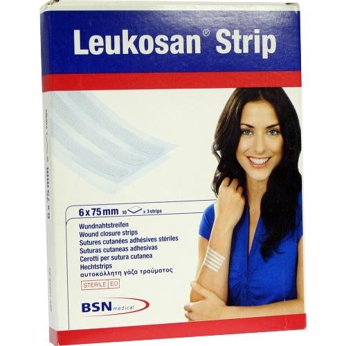 Das Produktfoto zeigt Leukosan Strip 6x75 Mm (10X3 stk) PZN 06698332