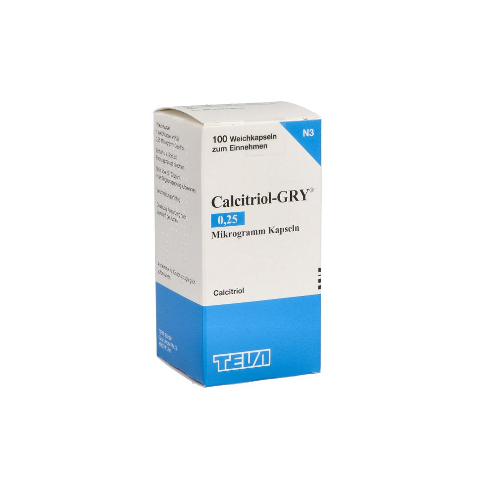 Das Produktfoto zeigt Calcitriol Gry 0,25 Mikrogramm Kapseln (100 stk) PZN 06706474