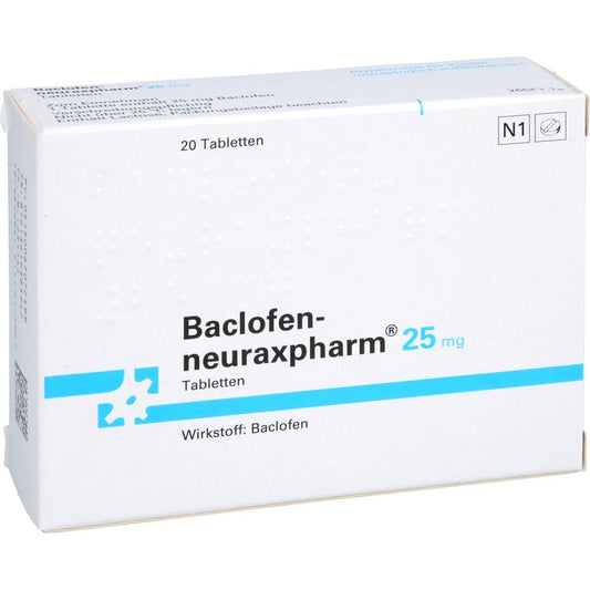 Das Produktfoto zeigt Baclofen-Neuraxpharm 25 Mg Tabletten (20 stk) PZN 06707249