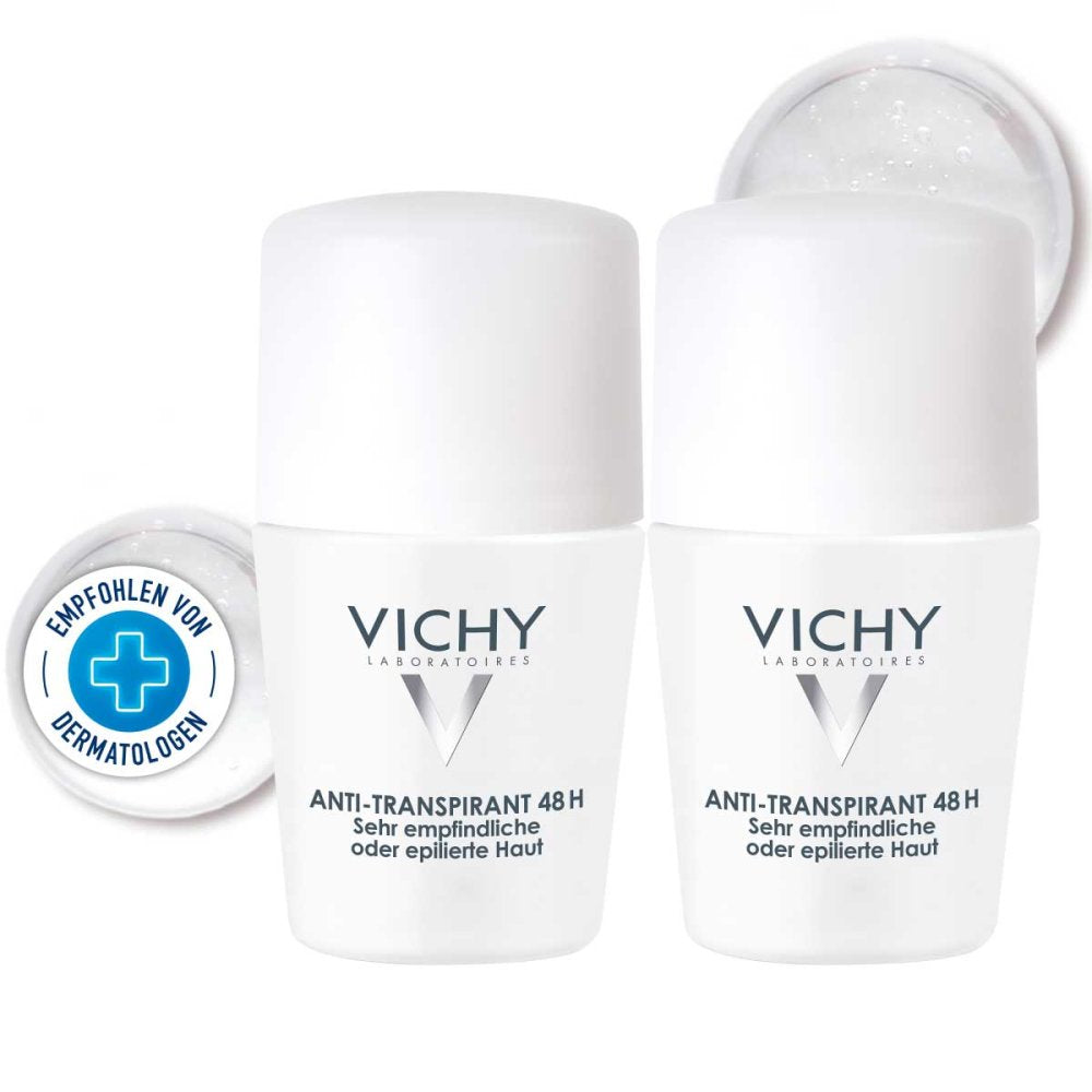 Das Produktfoto zeigt Vichy Deo Roll-On Sensitiv Antitrans.48h Doppelp. (2X50 ml) PZN 06712977