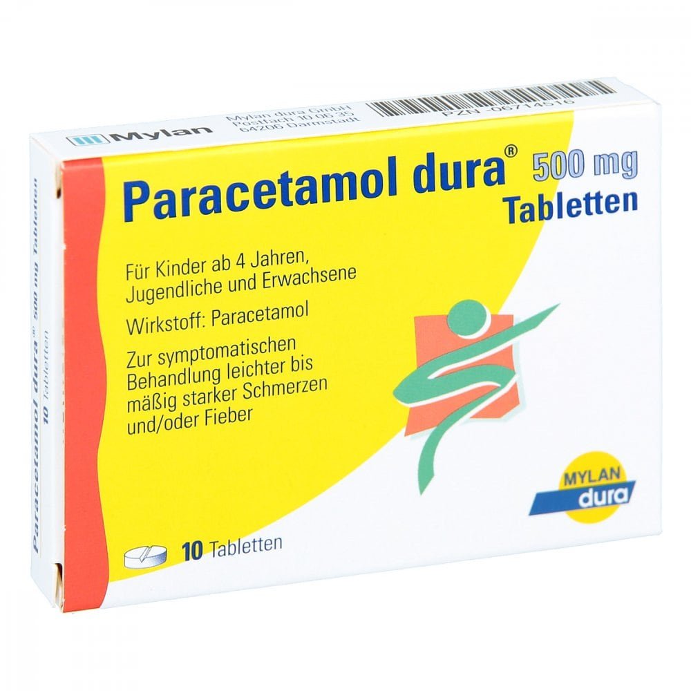 Das Produktfoto zeigt Paracetamol Dura 500 Mg Tabletten (10 stk) PZN 06714516