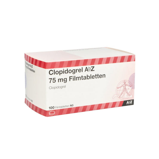 Das Produktfoto zeigt Clopidogrel Abz 75 Mg Filmtabletten (100 stk) PZN 06714634