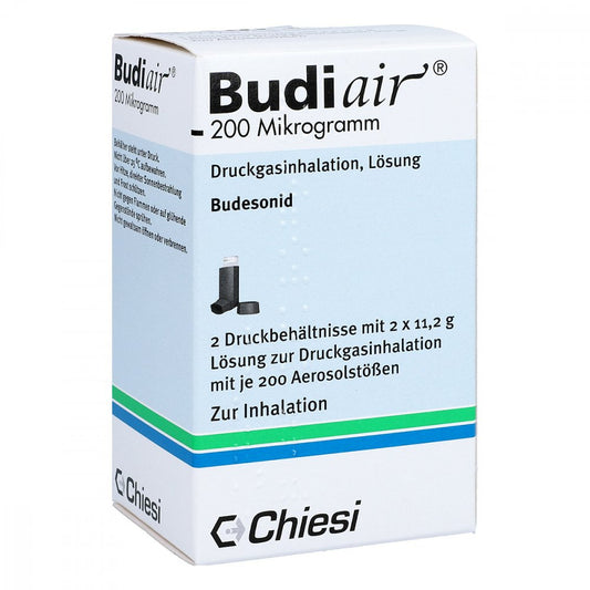 Das Produktfoto zeigt Budiair 200 Μg Standard Dosieraerosol (2 stk) PZN 06717816