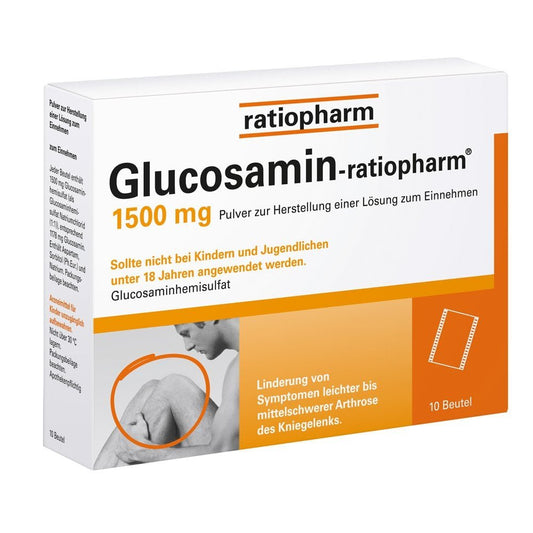 Das Produktfoto zeigt Glucosamin-Ratiopharm 1500 Mg Plv.Z.H.E.L.Z.Einn. (10 stk) PZN 06718655