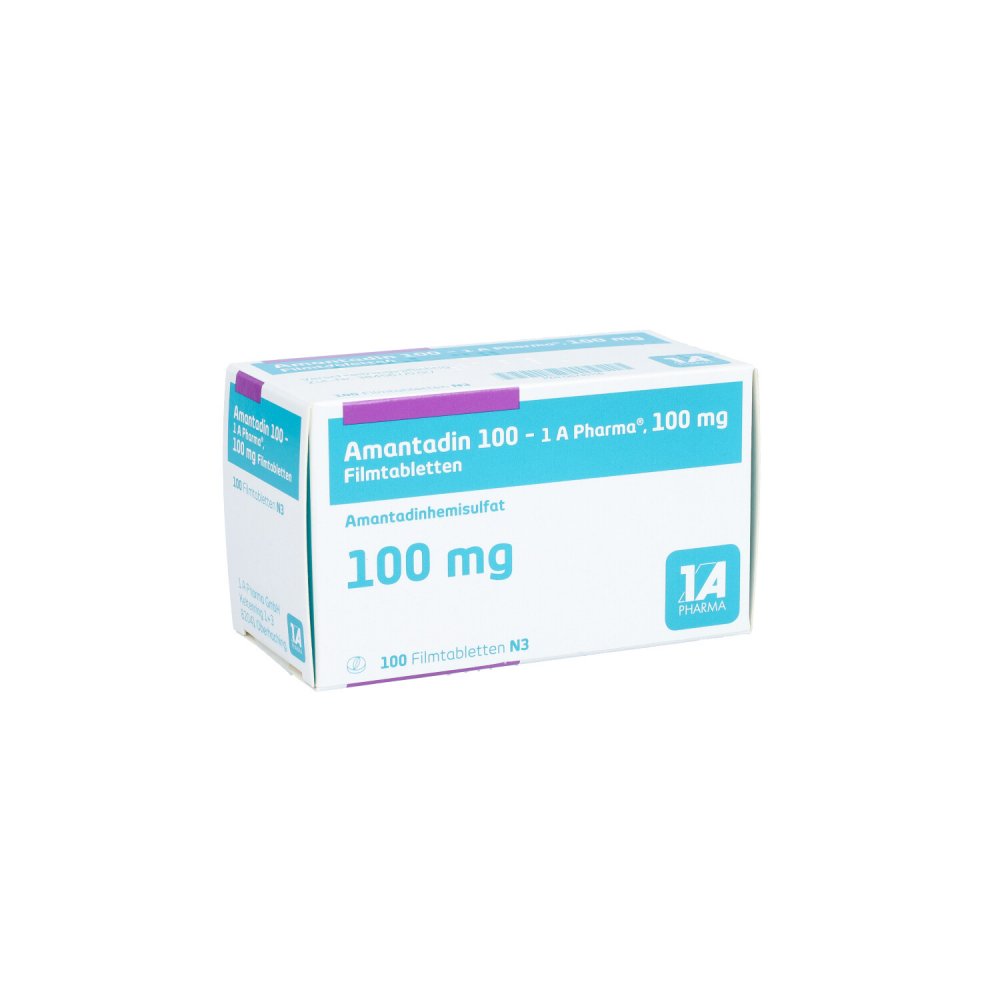 Das Produktfoto zeigt Amantadin 100-1a Pharma Filmtabletten (100 stk) PZN 06735116