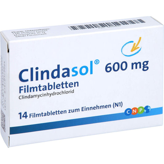 Das Produktfoto zeigt Clindasol 600 Mg Filmtabletten (14 stk) PZN 06764833