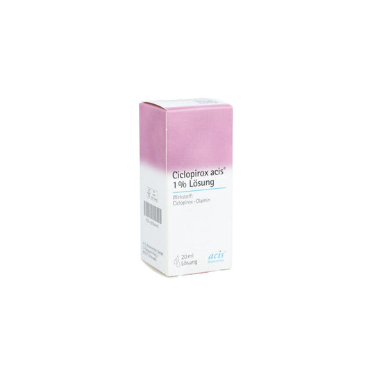 Das Produktfoto zeigt Ciclopirox Acis 1% Lösung (20 ml) PZN 06784445