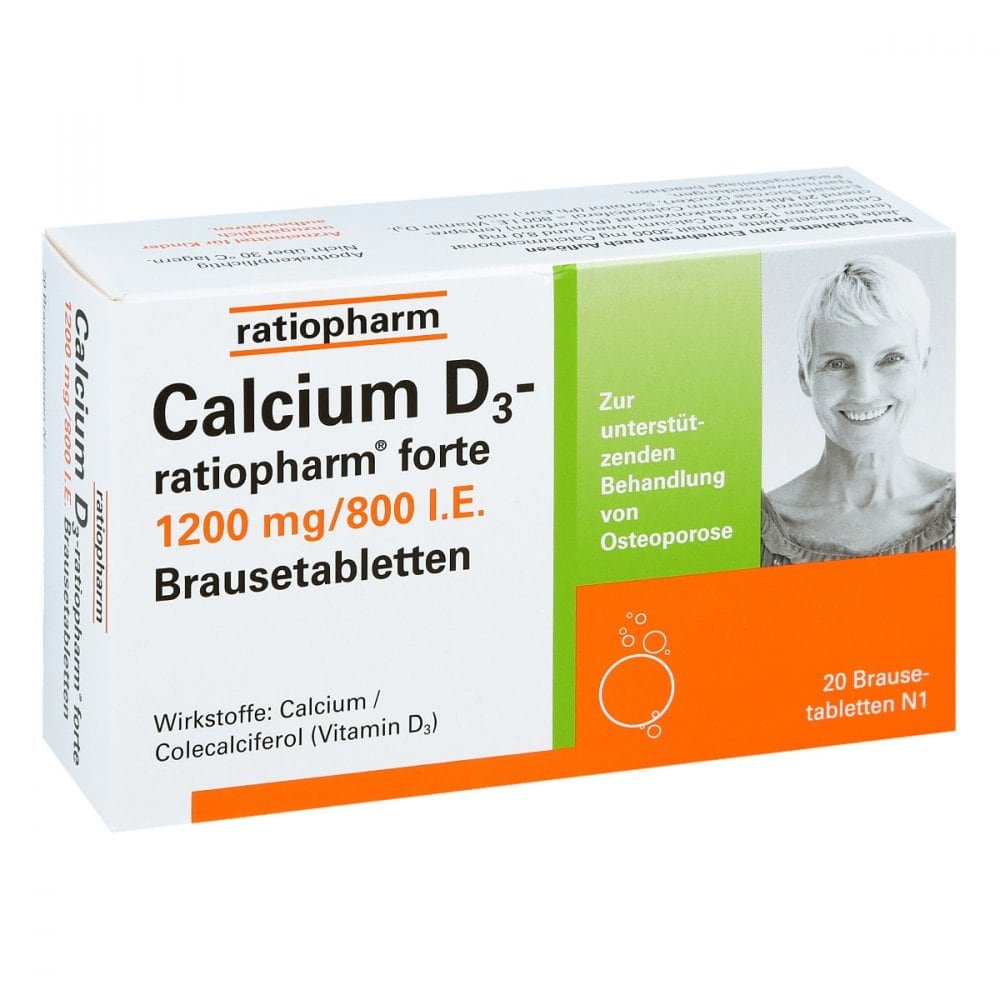 Das Produktfoto zeigt Calcium D3-Ratiopharm Forte Brausetabletten (20 stk) PZN 06784706