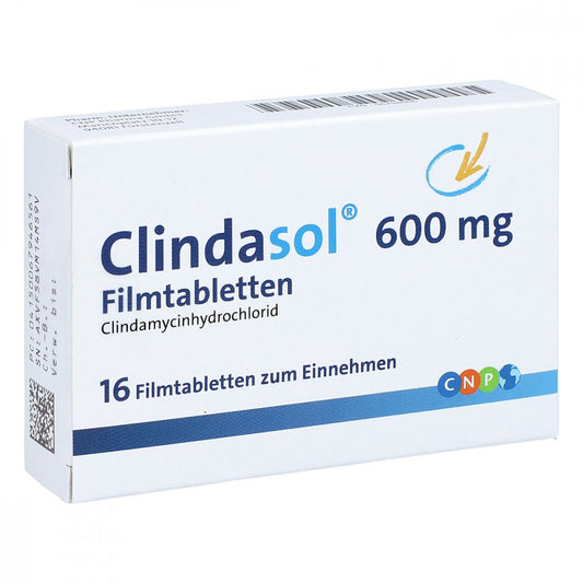Das Produktfoto zeigt Clindasol 600 Mg Filmtabletten (16 stk) PZN 06794656
