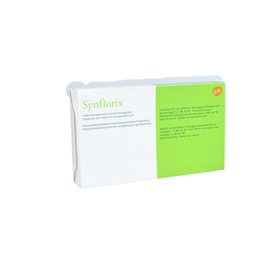 Das Produktfoto zeigt Synflorix Injektionssuspension I.E.Fertigspritze (10 stk) PZN 06798281