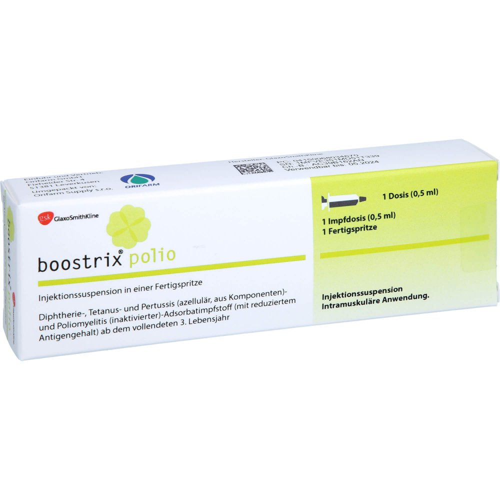 Das Produktfoto zeigt Boostrix Polio Inj.-Susp.I.E.Fertigspr.O.Kanüle (1X0.5 ml) PZN 06803467