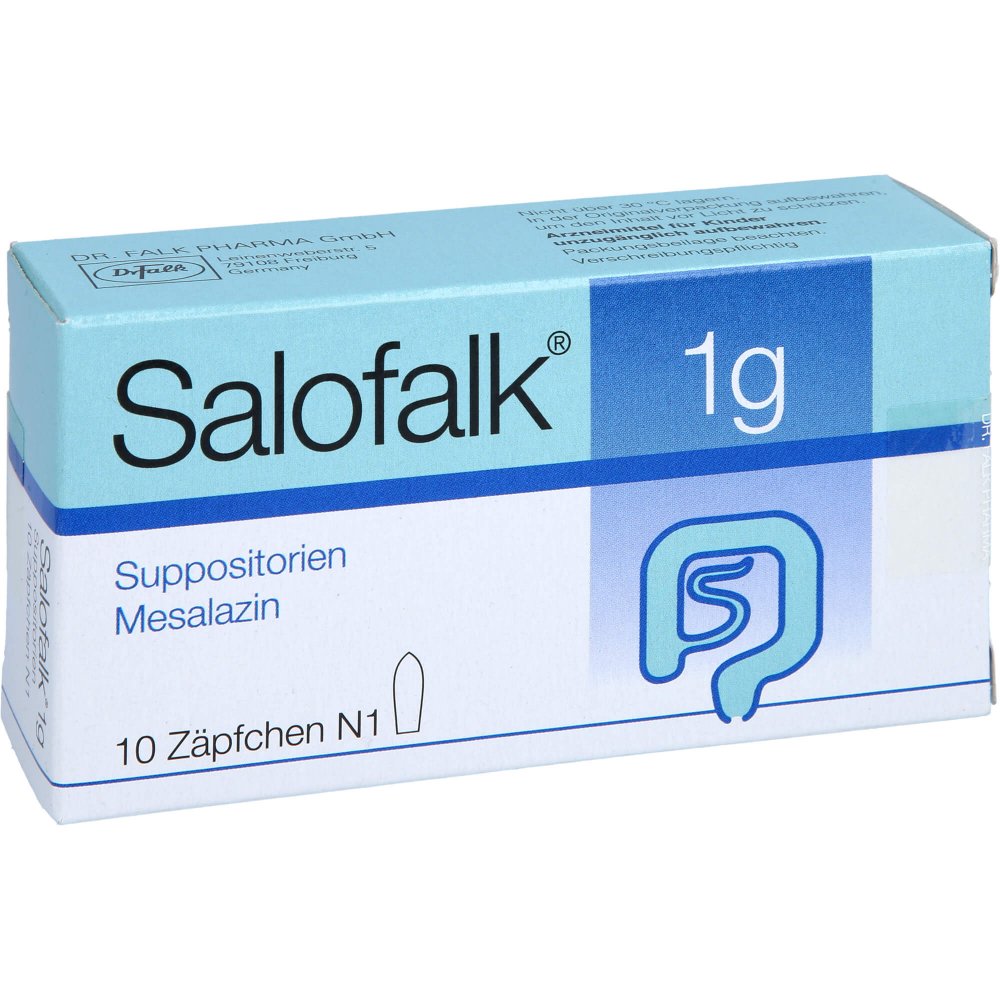 Das Produktfoto zeigt Salofalk 1 G Suppositorien (10 stk) PZN 06810763