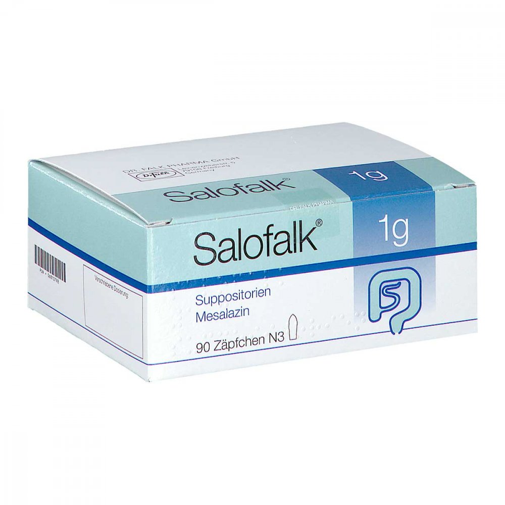 Das Produktfoto zeigt Salofalk 1 G Suppositorien (90 stk) PZN 06810792
