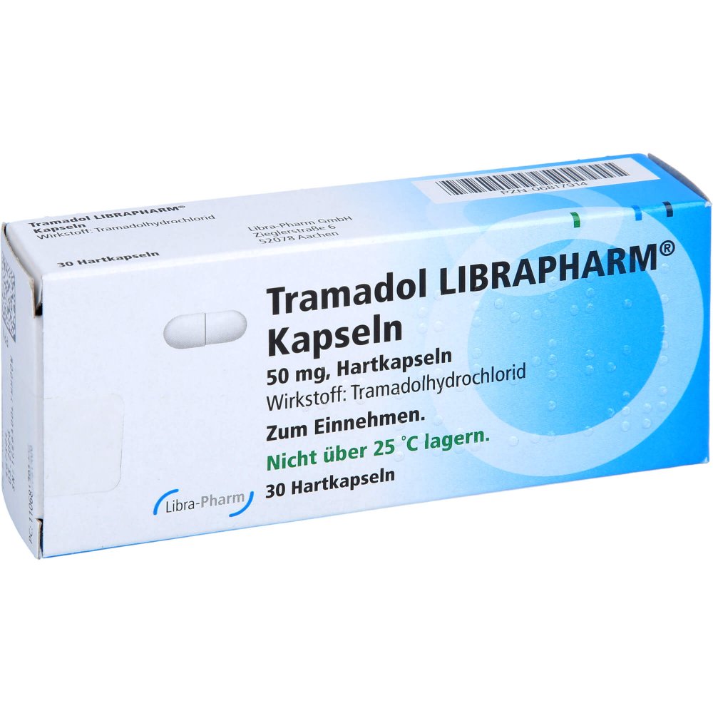 Das Produktfoto zeigt Tramadol Librapharm Kapseln (30 stk) PZN 06817914