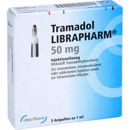 Das Produktfoto zeigt Tramadol Librapharm 50 Mg Injekt.-/Infus.-Lsg. (5 stk) PZN 06817989