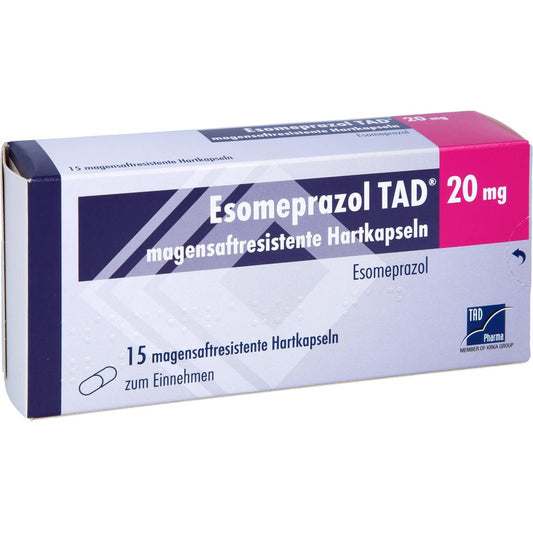 Das Produktfoto zeigt Esomeprazol Tad 20 Mg Magensaftresist.Hartkapseln (15 stk) PZN 06834249