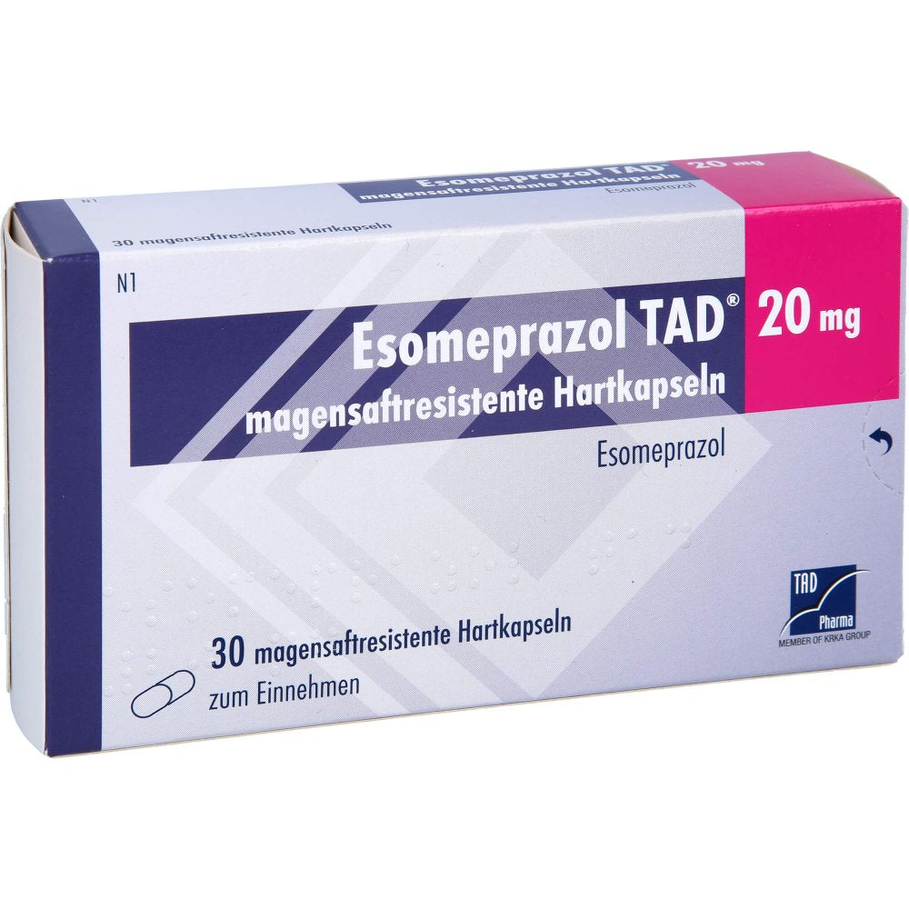 Das Produktfoto zeigt Esomeprazol Tad 20 Mg Magensaftresist.Hartkapseln (30 stk) PZN 06834255