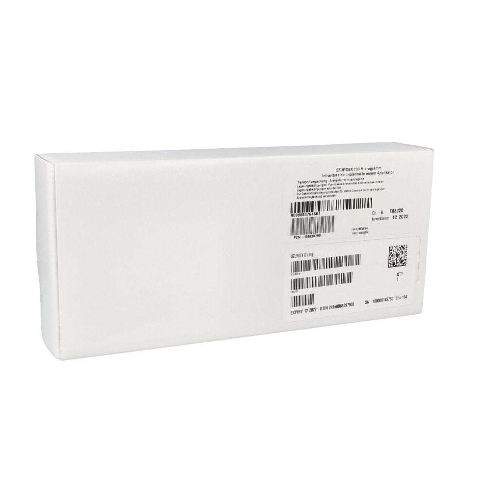 Das Produktfoto zeigt Ozurdex 700 Μg Intravitreales Impl.Im Applikator (1 stk) PZN 06839790