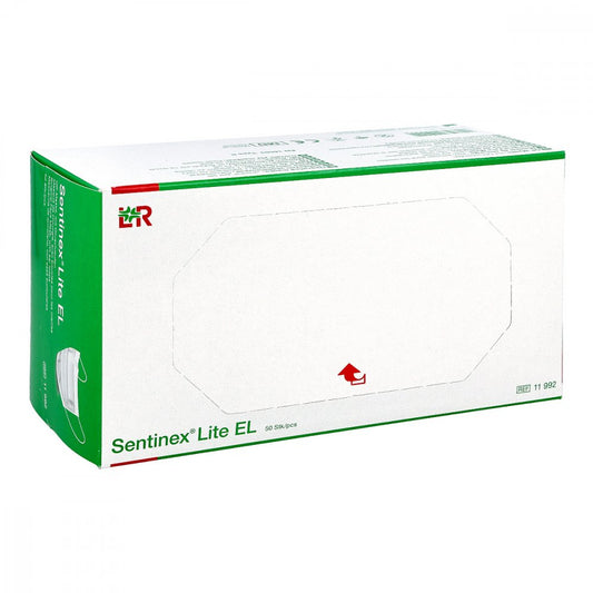 Das Produktfoto zeigt Sentinex Lite Gesichtsmaske Grün Mit Blau (50 stk) PZN 06866806