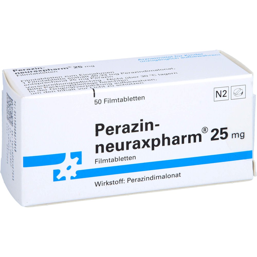 Das Produktfoto zeigt Perazin-Neuraxpharm 25 Mg Filmtabletten (50 stk) PZN 06867384