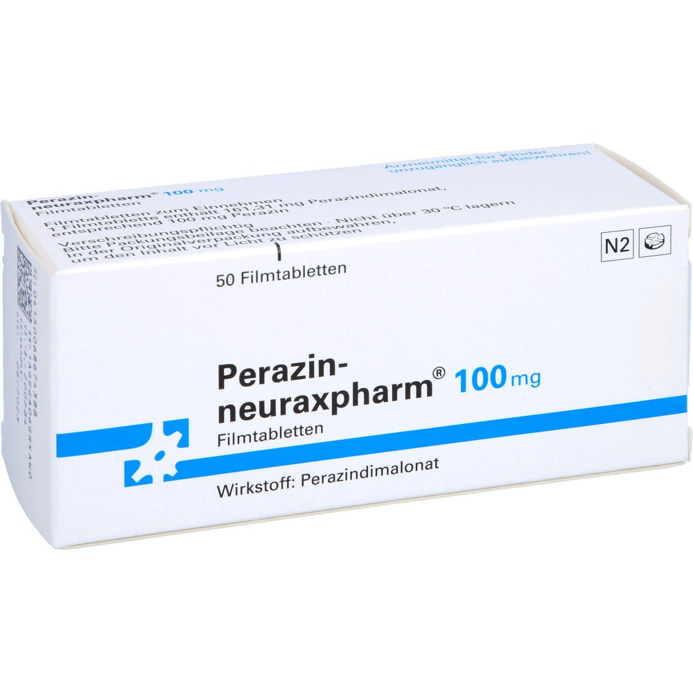 Das Produktfoto zeigt Perazin-Neuraxpharm 100 Mg Filmtabletten (50 stk) PZN 06867438