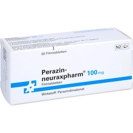 Das Produktfoto zeigt Perazin-Neuraxpharm 100 Mg Filmtabletten (50 stk) PZN 06867438