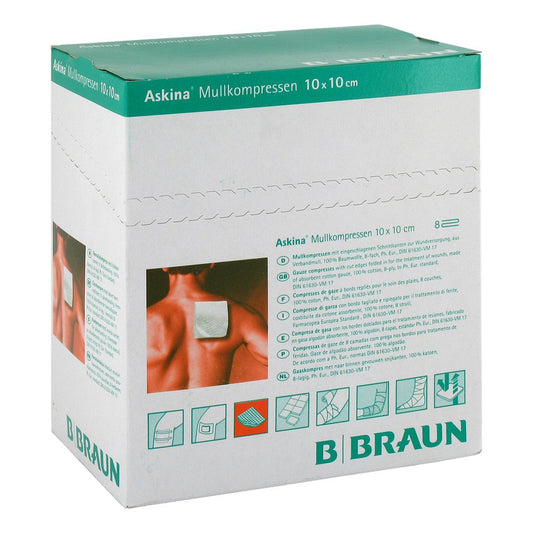 Das Produktfoto zeigt Askina Mullkompressen 10x10 Cm Steril (25X2 stk) PZN 06874496