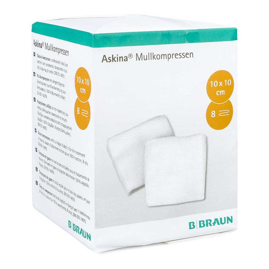Das Produktfoto zeigt Askina Mullkompressen 10x10 Cm Unsteril 8fach (100 stk) PZN 06874533