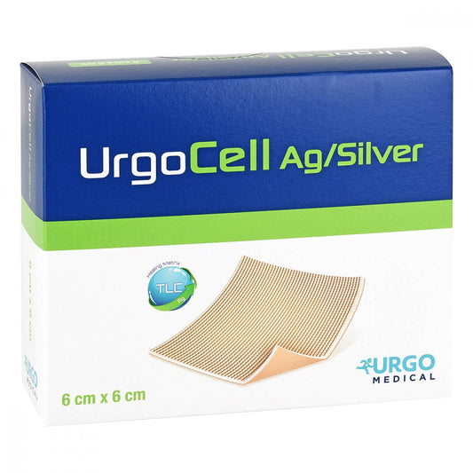 Das Produktfoto zeigt Urgocell Silver Non Adhesive Verband 6x6 Cm (10 stk) PZN 06877394