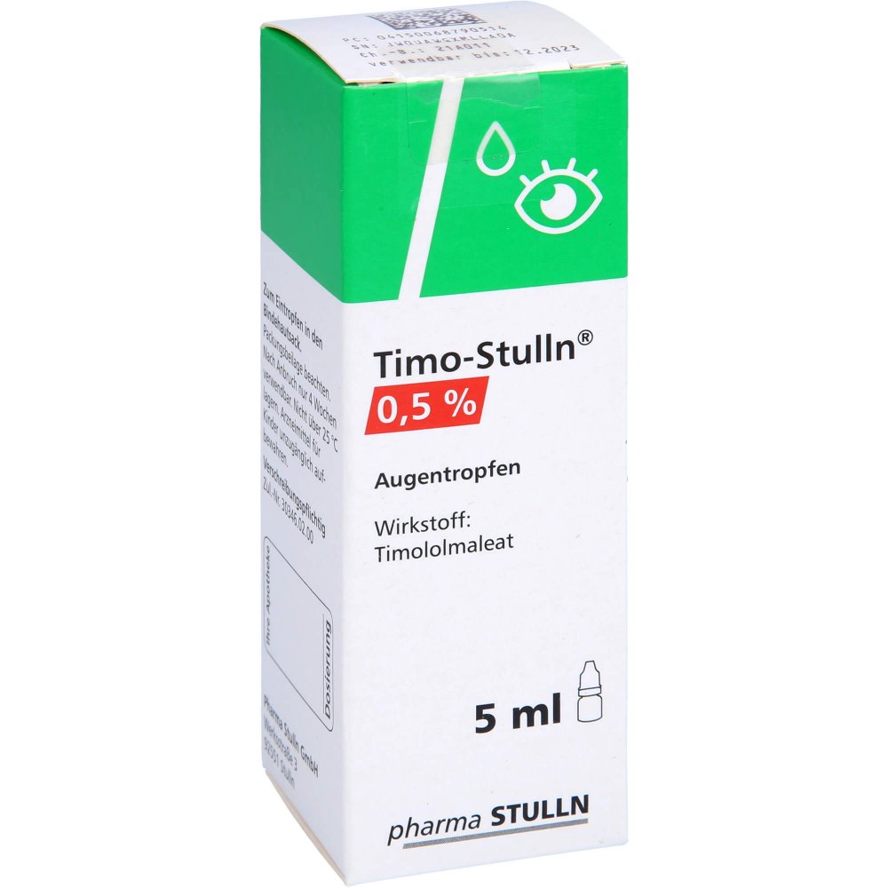 Das Produktfoto zeigt Timo-Stulln 0,5% Augentropfen (5 ml) PZN 06879051