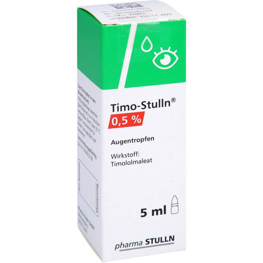 Das Produktfoto zeigt Timo-Stulln 0,5% Augentropfen (5 ml) PZN 06879051