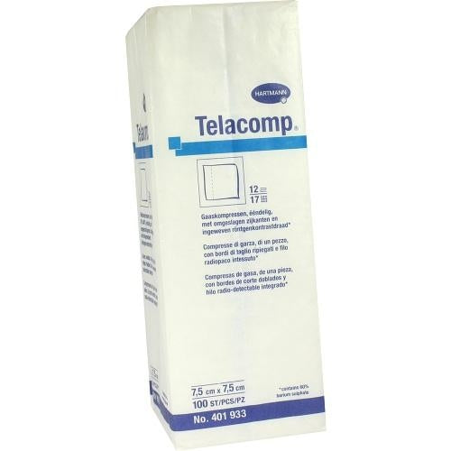 Das Produktfoto zeigt Telacomp Kompressen 7,5x7,5 Cm 12fach (100 stk) PZN 06893329