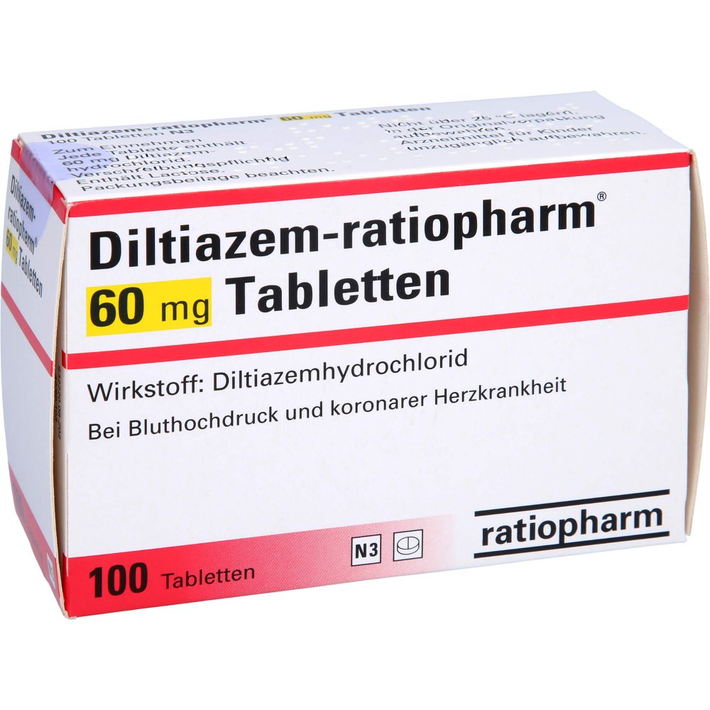 Das Produktfoto zeigt Diltiazem-Ratiopharm 60 Mg Tabletten (100 stk) PZN 06896397