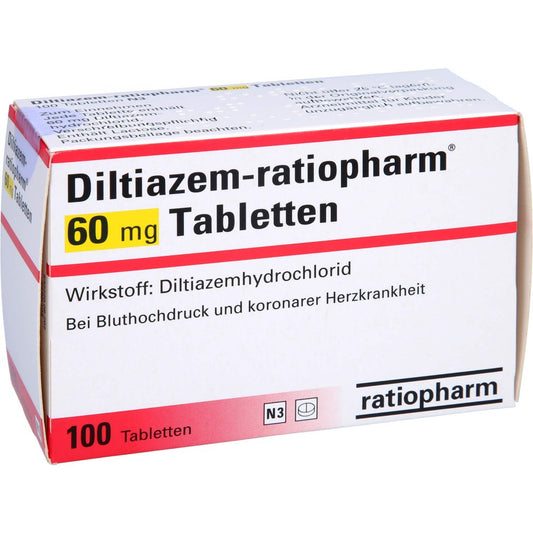 Das Produktfoto zeigt Diltiazem-Ratiopharm 60 Mg Tabletten (100 stk) PZN 06896397