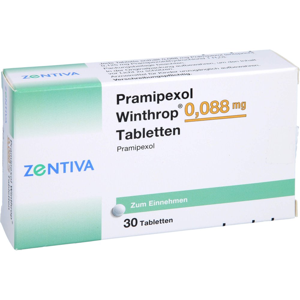 Das Produktfoto zeigt Pramipexol Winthrop 0,088 Mg Tabletten (30 stk) PZN 06911903
