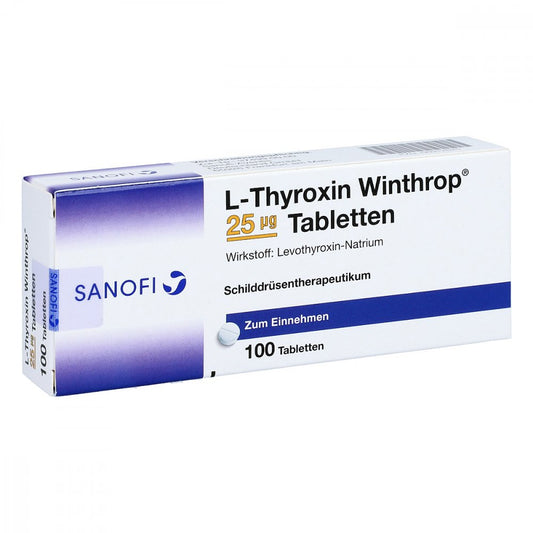 Das Produktfoto zeigt L-Thyroxin Winthrop 25 Μg Tabletten (100 stk) PZN 06912825