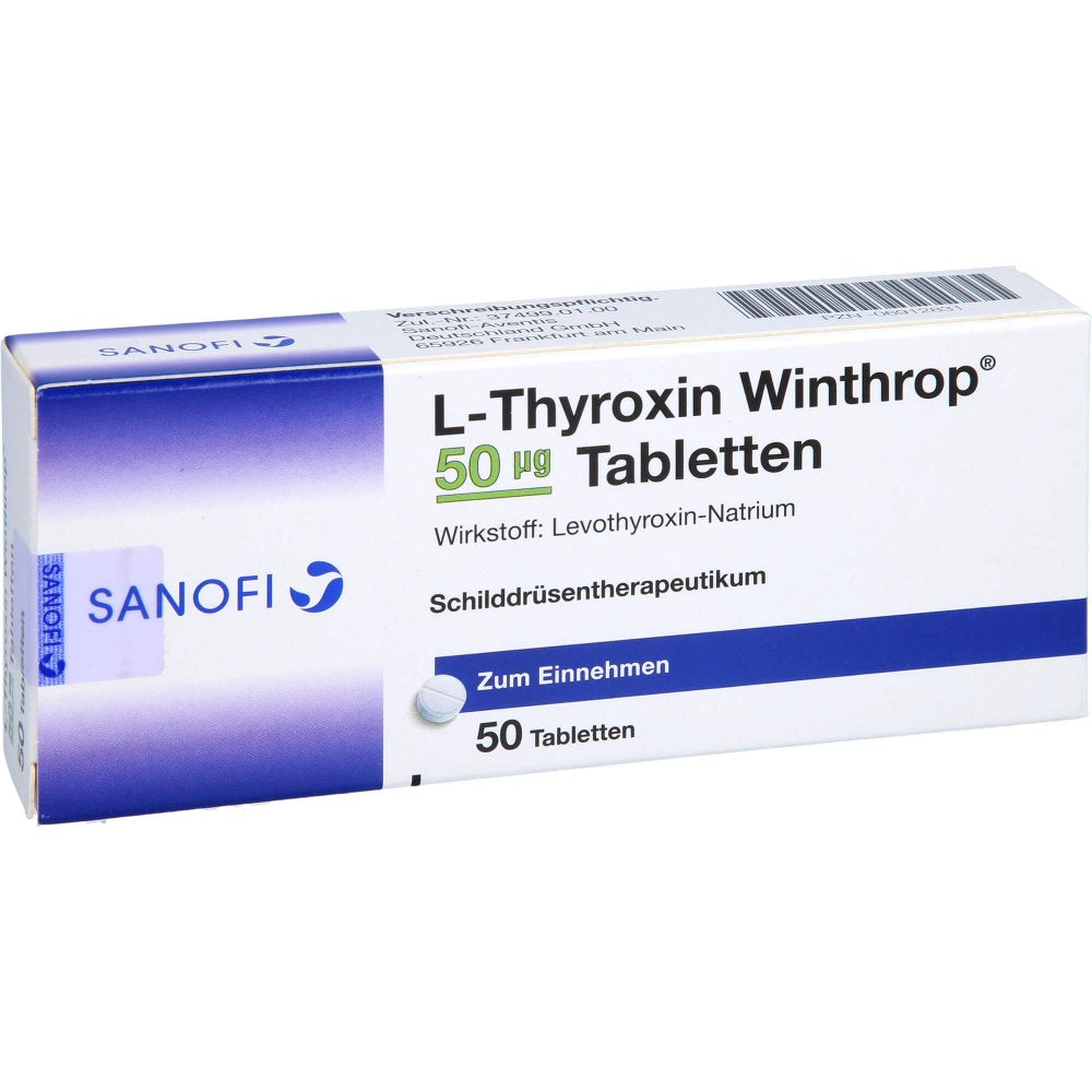 Das Produktfoto zeigt L-Thyroxin Winthrop 50 Μg Tabletten (50 stk) PZN 06912831