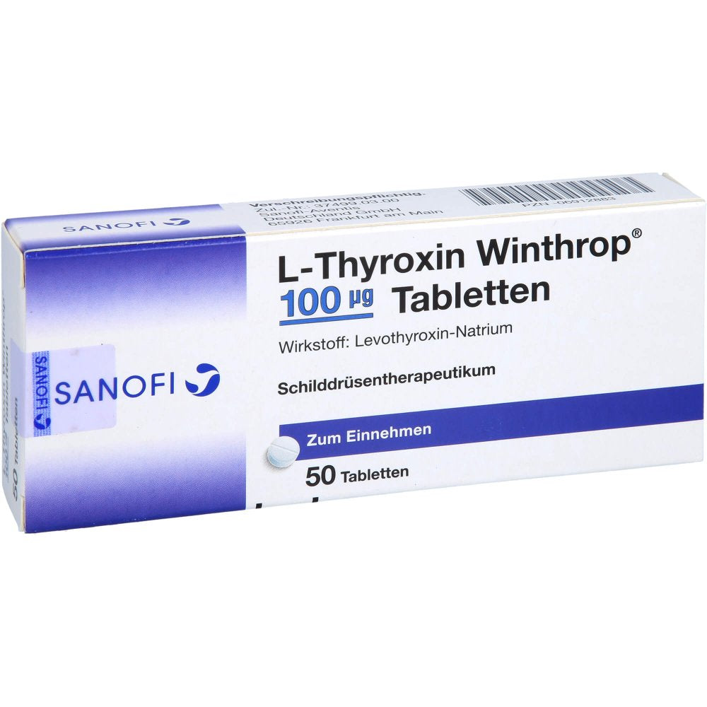 Das Produktfoto zeigt L-Thyroxin Winthrop 100 Μg Tabletten (50 stk) PZN 06912883