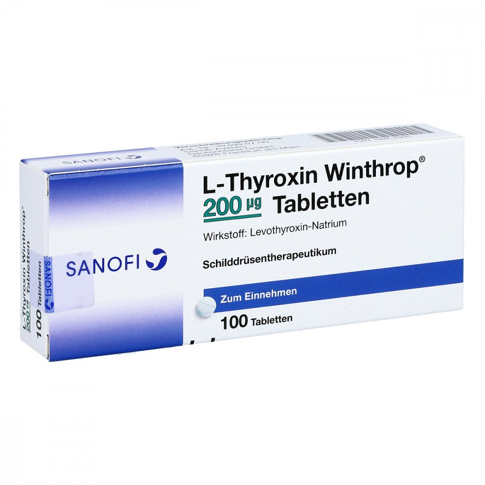 Das Produktfoto zeigt L-Thyroxin Winthrop 200 Μg Tabletten (100 stk) PZN 06912995