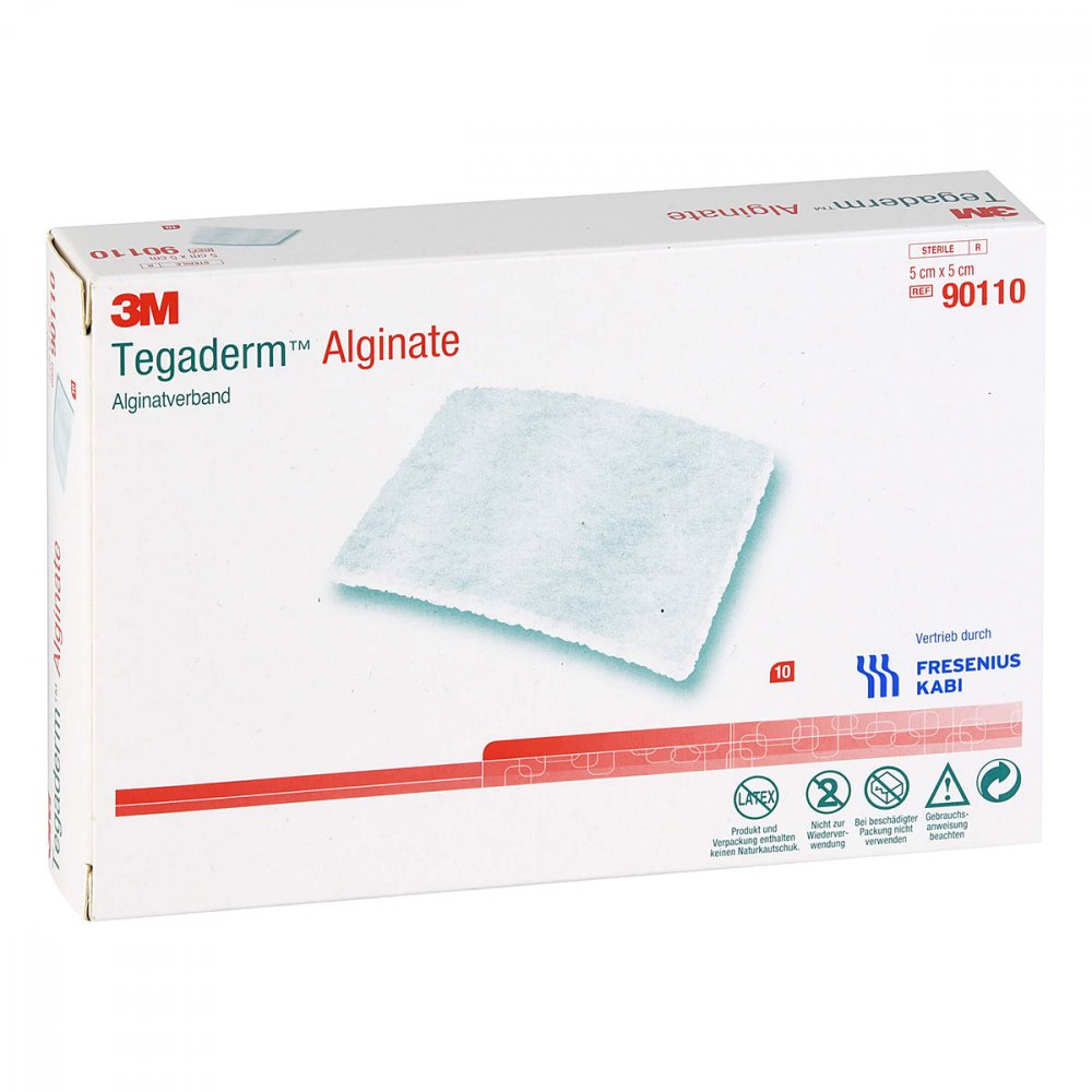 Das Produktfoto zeigt Tegaderm Alginate Fk Kompressen 5x5 Cm 90110 (10 stk) PZN 06916875