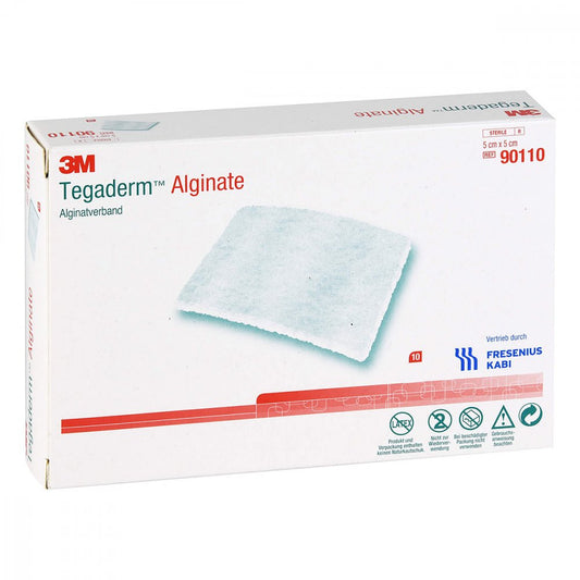 Das Produktfoto zeigt Tegaderm Alginate Fk Kompressen 5x5 Cm 90110 (10 stk) PZN 06916875
