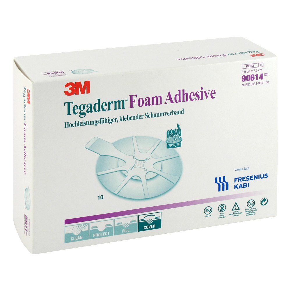 Das Produktfoto zeigt Tegaderm Foam Adhesive Fk 6,9x7,6 Cm Oval 90614 (10 stk) PZN 06917219