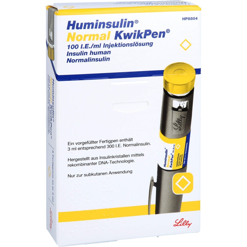 Das Produktfoto zeigt Huminsulin Normal Kwikpen Injektionslösung (5 stk) PZN 06922054