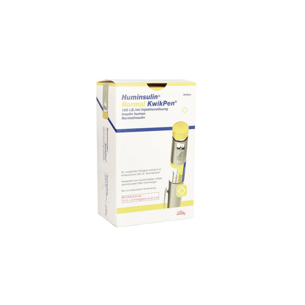 Das Produktfoto zeigt Huminsulin Normal Kwikpen Injektionslösung (10 stk) PZN 06922060