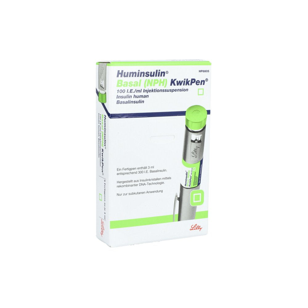 Das Produktfoto zeigt Huminsulin Basal Nph Kwikpen Injektionssuspension (5 stk) PZN 06922108