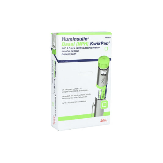 Das Produktfoto zeigt Huminsulin Basal Nph Kwikpen Injektionssuspension (5 stk) PZN 06922108