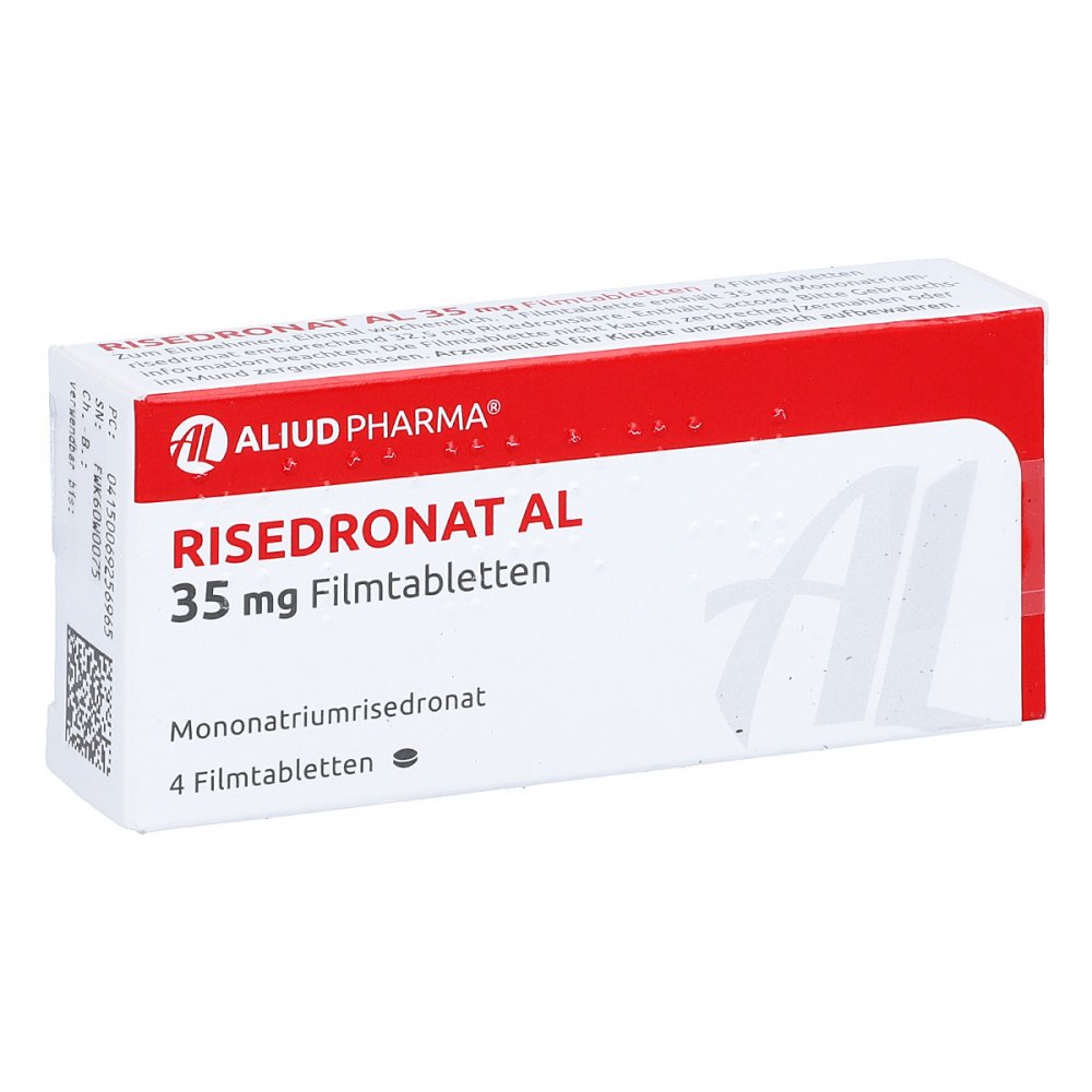 Das Produktfoto zeigt Risedronat Al 35 Mg Filmtabletten (4 stk) PZN 06925696