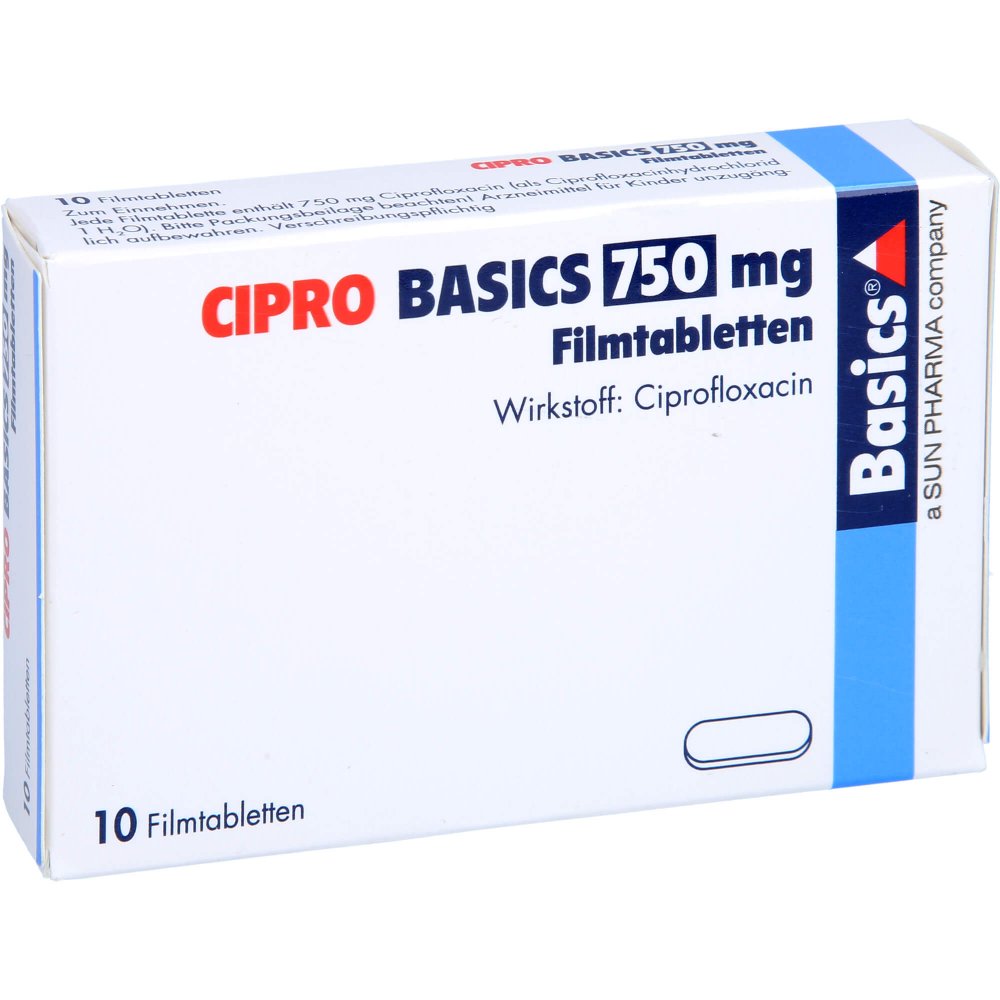Das Produktfoto zeigt Cipro Basics 750 Mg Filmtabletten (10 stk) PZN 06934809