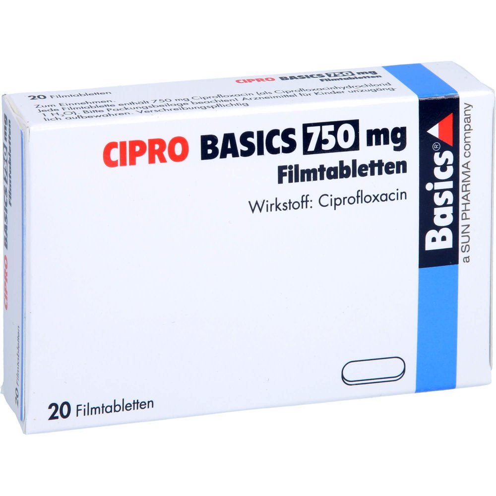 Das Produktfoto zeigt Cipro Basics 750 Mg Filmtabletten (20 stk) PZN 06934815