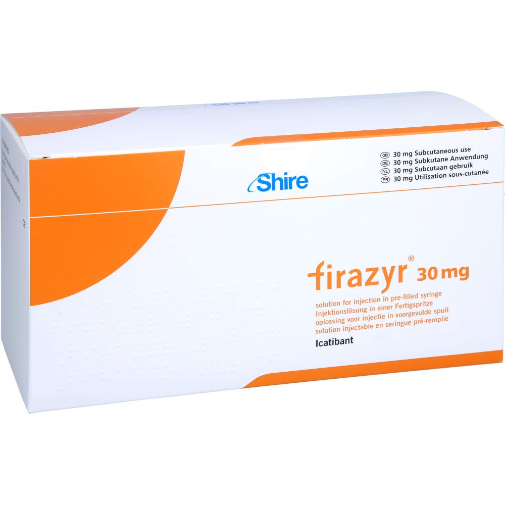 Das Produktfoto zeigt Firazyr 30 Mg Injektionslösung I.E.Fertigspritze (3 stk) PZN 06935453